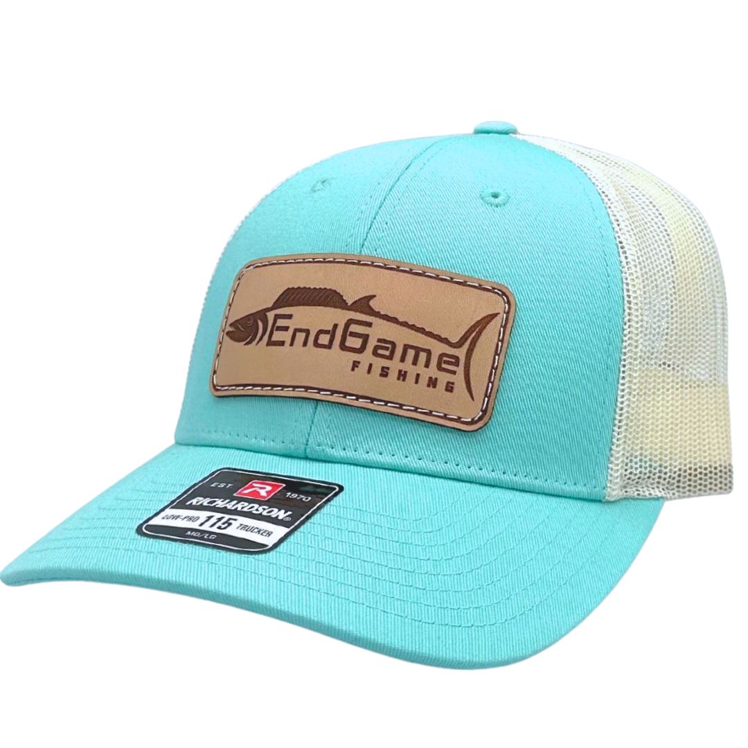 EndGame Fishing Leather Patch Hat in Aruba Blue & Birch-Low Profile