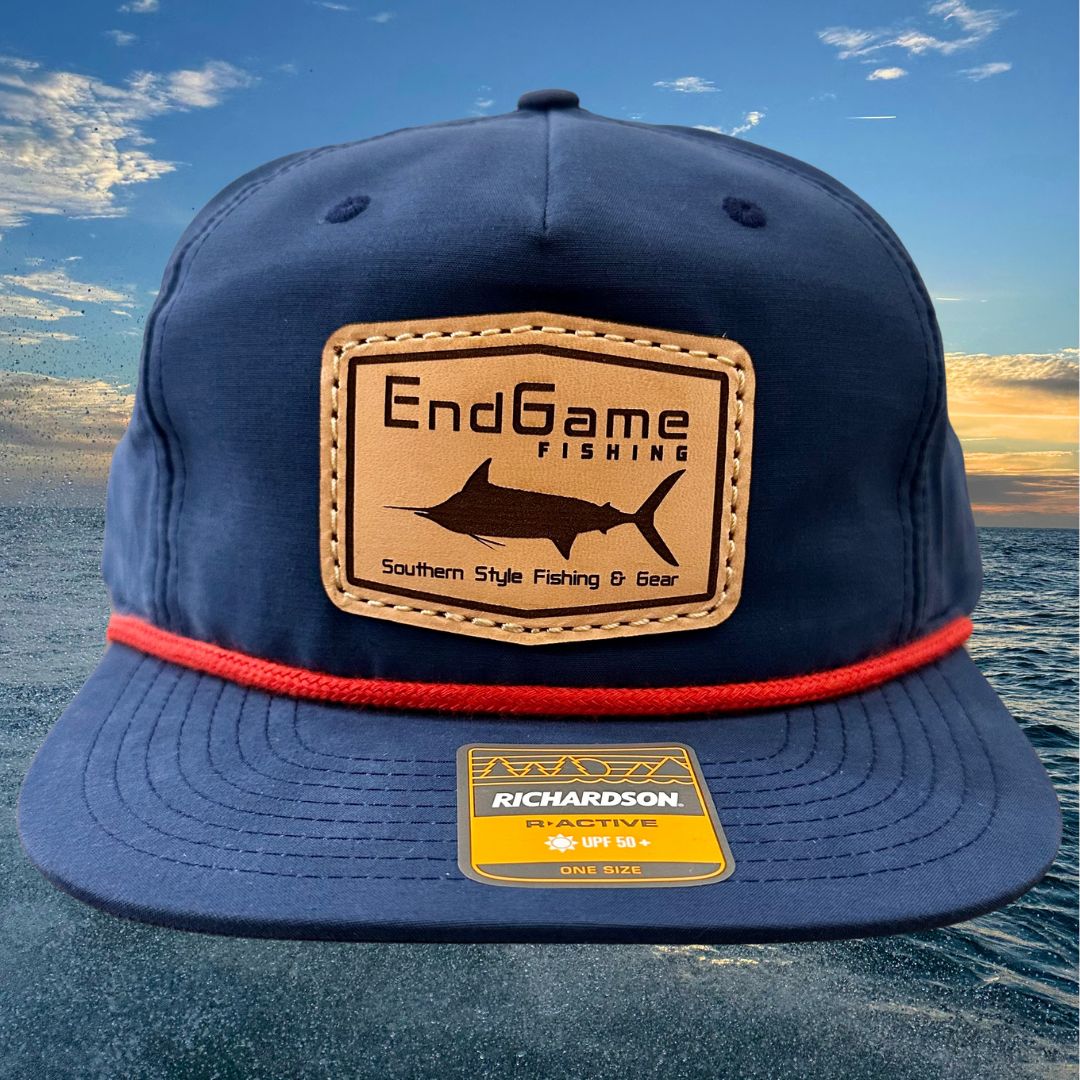EGF Marlin Emblem Leather Patch Rope Hat in Navy & Red