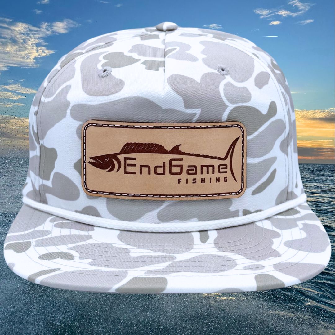 EndGame Fishing Leather Patch Rope Hat in Blizzard Camo