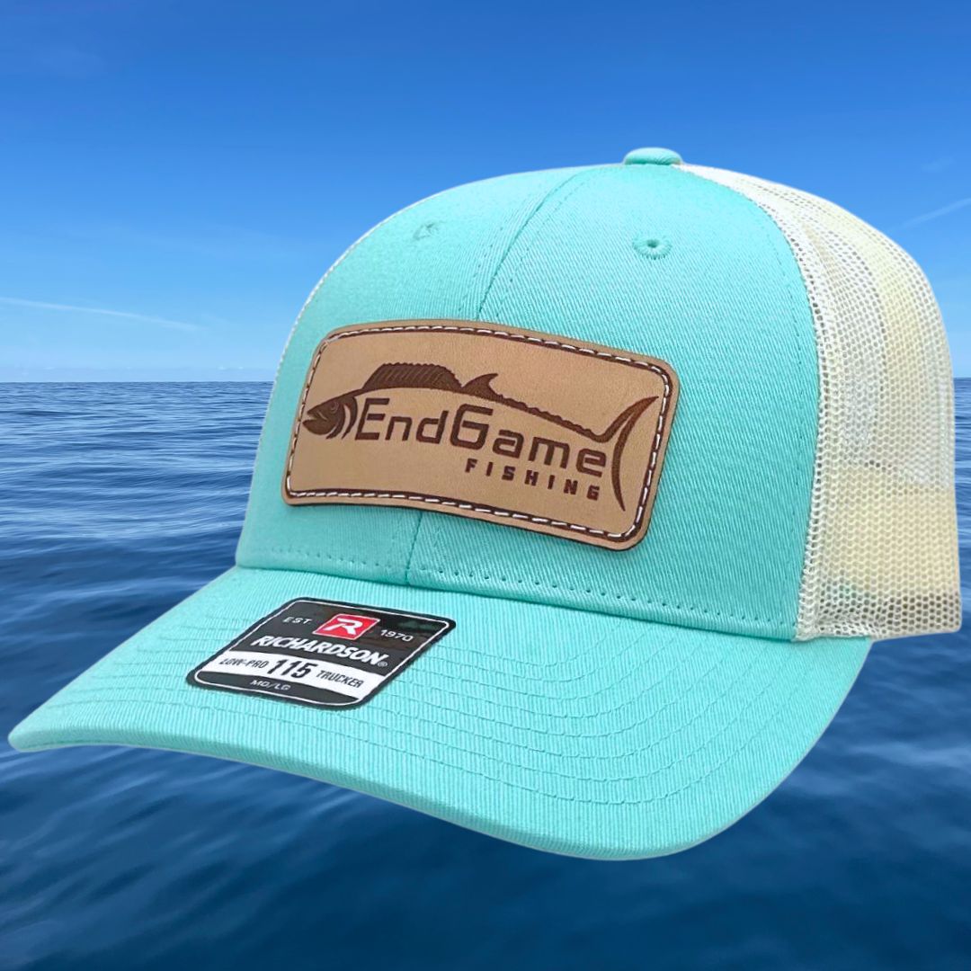EndGame Fishing Leather Patch Hat in Aruba Blue & Birch-Low Profile