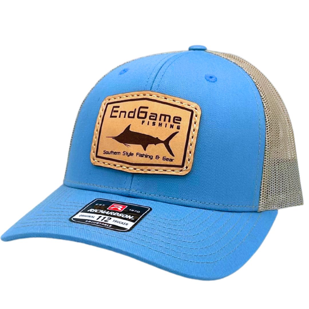 EGF Marlin Emblem Leather Patch Hat in Columbia Blue & Khaki