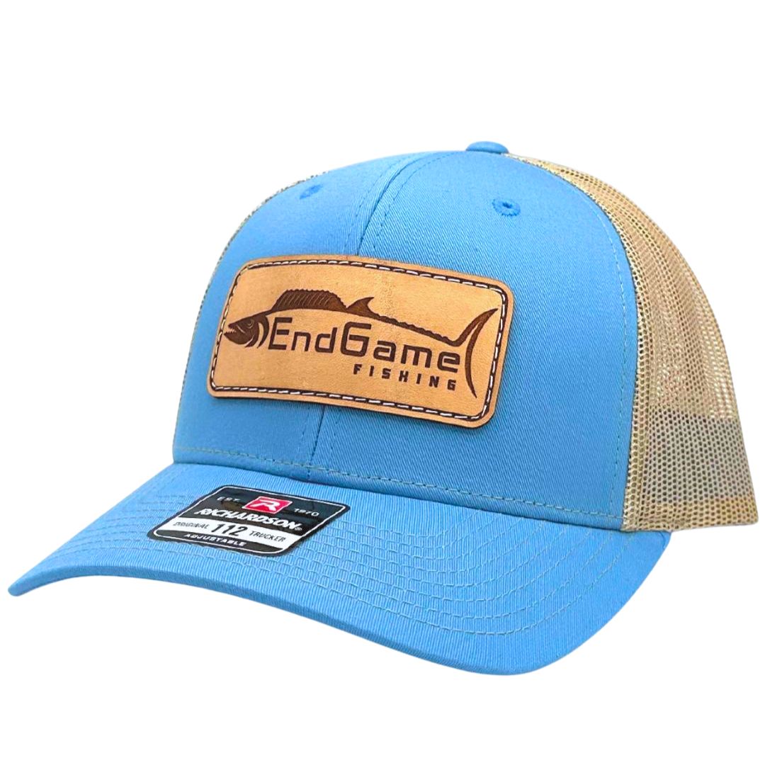 EndGame Fishing Leather Patch Hat in Columbia Blue & Khaki