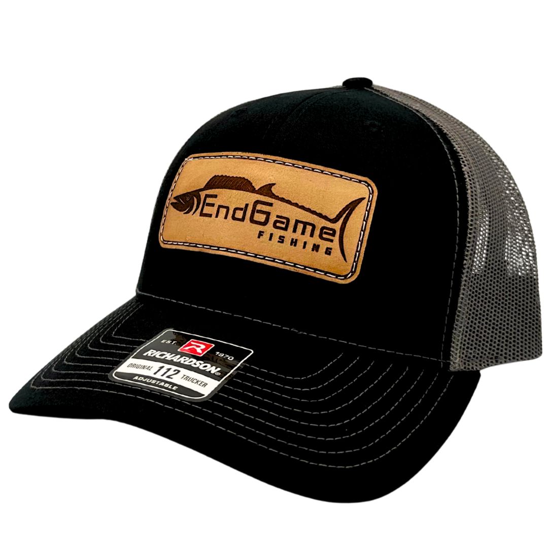 EndGame Fishing Leather Patch Hat in Black & Gray