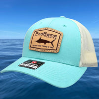 EGF Marlin Emblem Leather Patch Hat in Aruba Blue & Birch-Low Profile