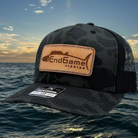 EndGame Fishing Leather Patch Hat in Midnight Camo