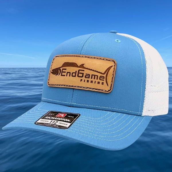 EndGame Fishing Leather Patch Hat in Columbia Blue & White