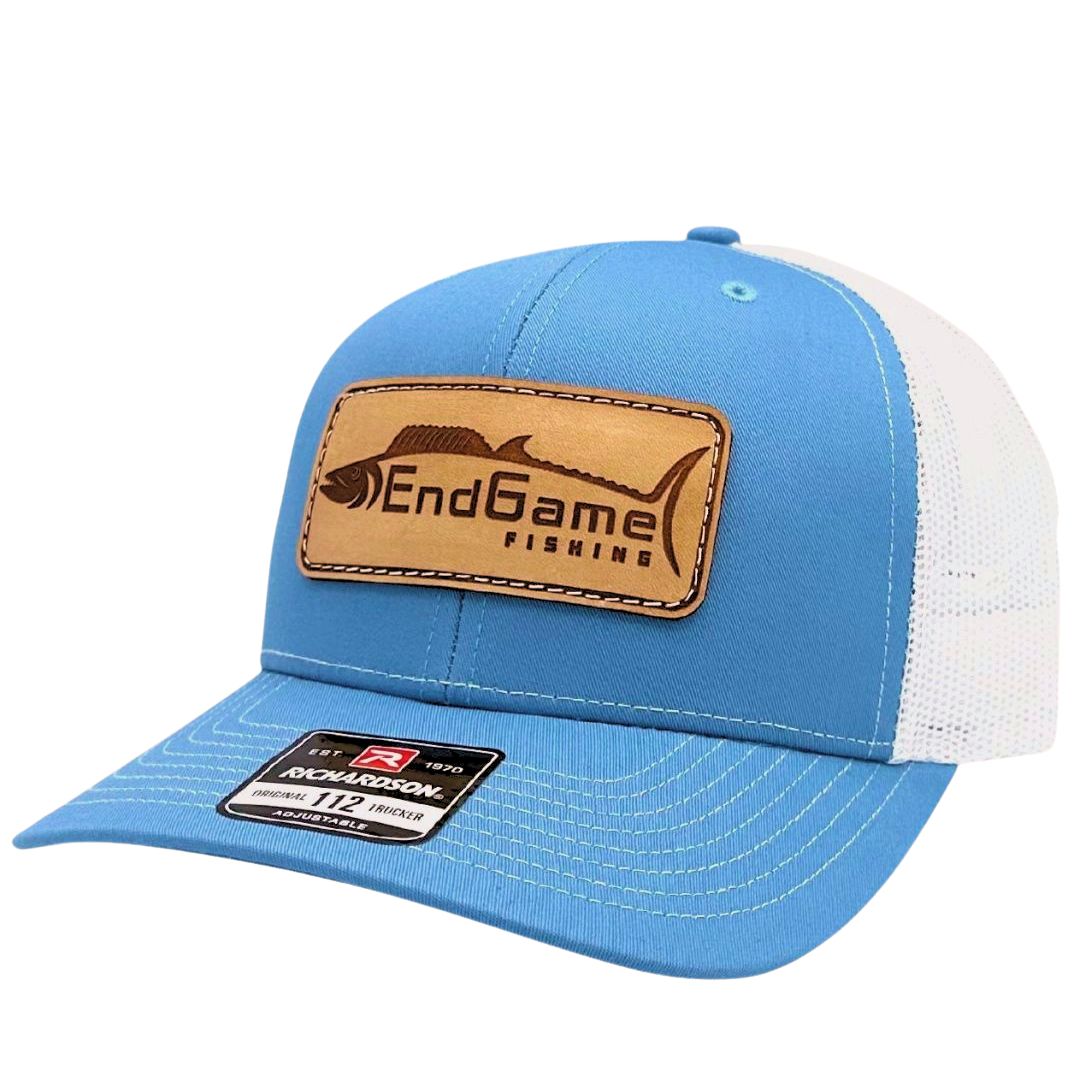 EndGame Fishing Leather Patch Hat in Columbia Blue & White