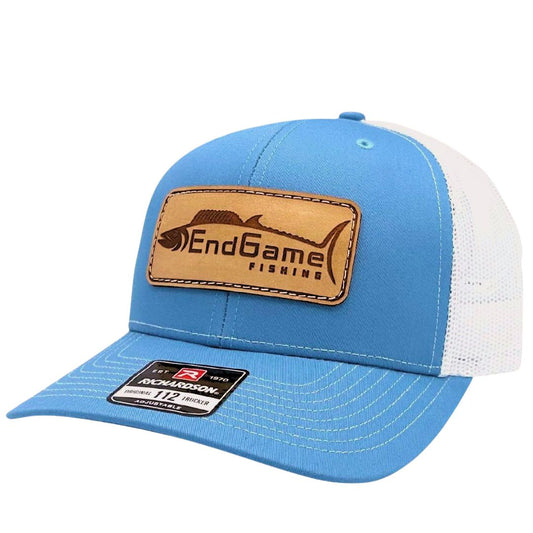 EndGame Fishing Leather Patch Hat in Columbia Blue & White