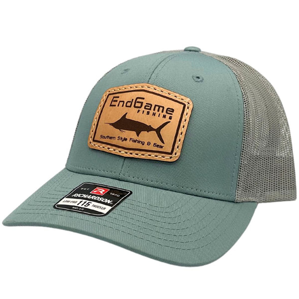 EGF Marlin Emblem Leather Patch Hat in Smoke Blue & Aluminum-Low Profi ...