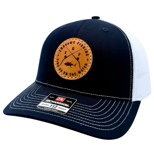 EGF 80 Wide Leather Patch Hat in Navy & White
