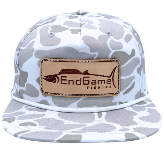 EndGame Fishing Leather Patch Rope Hat in Blizzard Camo