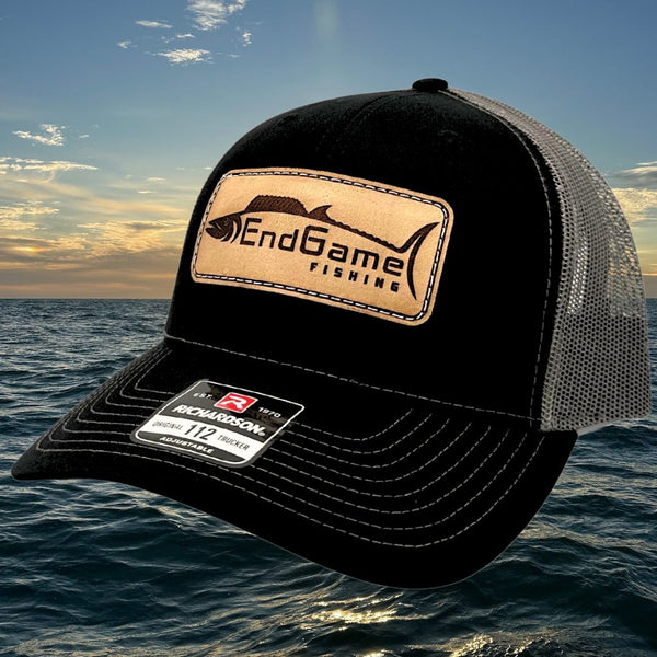 EndGame Fishing Leather Patch Hat in Black & Gray