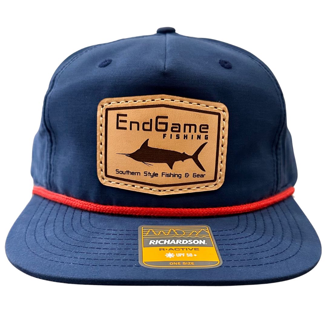 EGF Marlin Emblem Leather Patch Rope Hat in Navy & Red