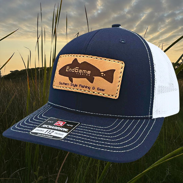 EndGame Redfish Leather Patch Hat in Navy & White