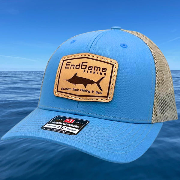 EGF Marlin Emblem Leather Patch Hat in Columbia Blue & Khaki