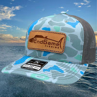 EndGame Fishing Leather Patch Hat in Saltwater Camo