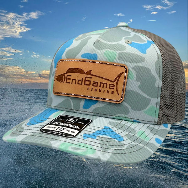 EndGame Fishing Leather Patch Hat in Saltwater Camo