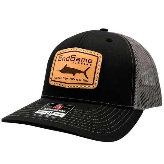 EGF Marlin Emblem Leather Patch Hat in Black & Gray