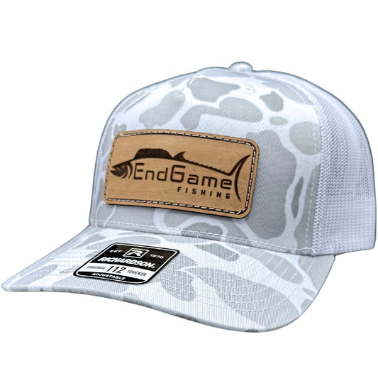 EndGame Fishing Leather Patch Hat in Blizzard Camo