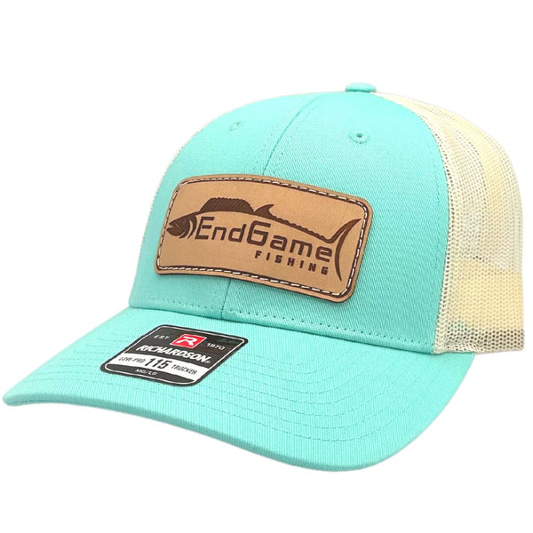 EndGame Fishing Leather Patch Hat in Aruba Blue & Birch-Low Profile